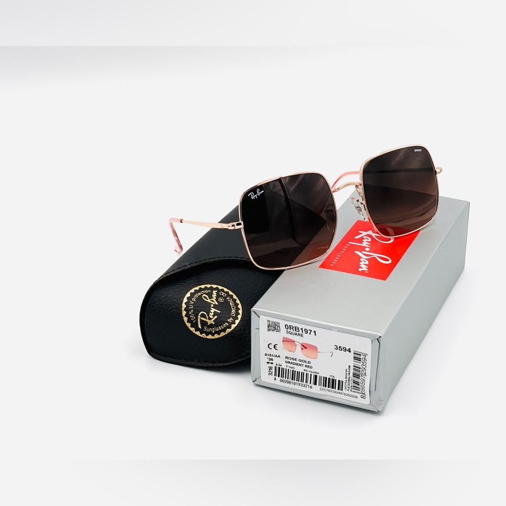 Ray-Ban Womens Sunglasses Rose Lens RB1971 Square Metal Frame 9151/AA  54-19-145 - Picture 4 of 16